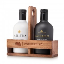 Conjunto de Aceite de Oliva Virgen Extra y Vinagre de Vino con Soporte de Madera